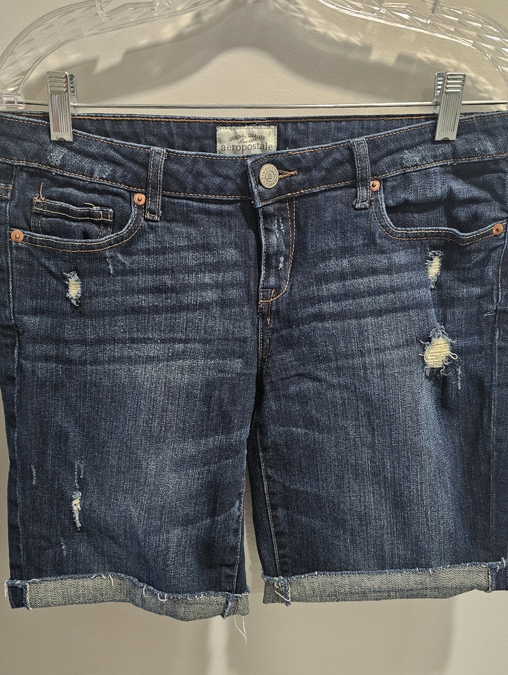 Aeropostale Women's Dark Blue Distressed Boyfriend Jeans Shorts
